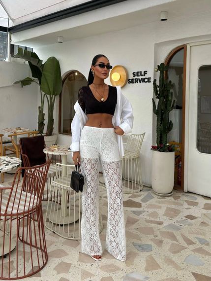 Женские гипюровые летние брюки с шортиками IP731 цвет белый, размер L/XL | Зображення 2