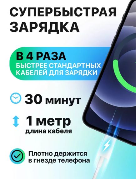 Зарядний кабель для Apple iPhone, USB Type-A/Lightnin (1 метр)g | Зображення 4