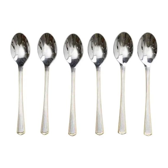 Набор чайных ложек 6 штук красивые ложки для чая из нержавеющей стали 15.3 см Серебро с золотой обводкой HP-20-33