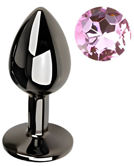 Анальная пробка с кристаллом EGZO - Dark Gray Round Plug Pink, size S sexstyle | Зображення 1