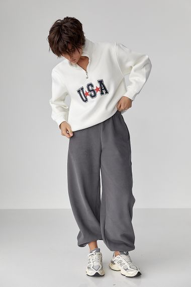 Широкі спортивні штани з начосом - темно-сірий цвет, L (є розміри) | Зображення 2