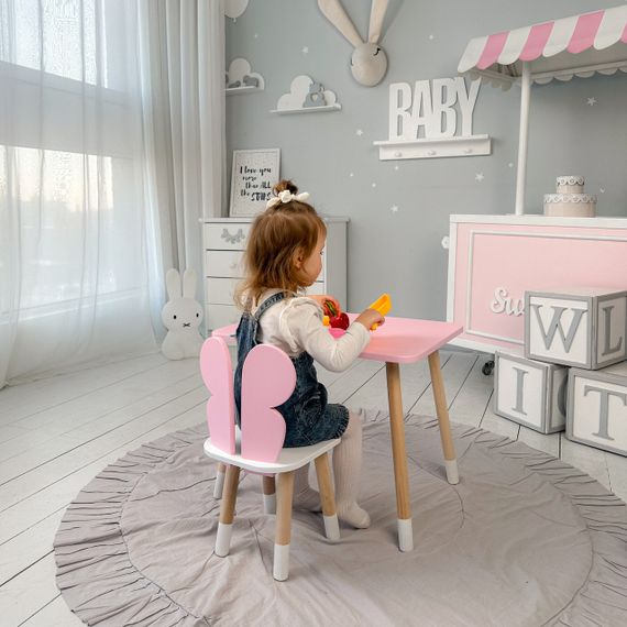 Дитячий  прямокутний стіл і стільчик метелик з білим сидінням. Столик рожевий дитячий | Зображення 6