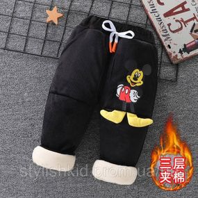 Дитячі теплі штани для дітей з Mickey Mouse для хлопчиків і дівчаток, РОЗМІР 80. Зимові чорні штани