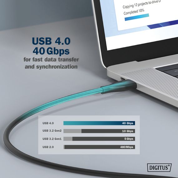 Дата кабель USB-C to USB-C 1.0m USB 4.0 Gen3 40G 240W 8K silicone black Digitus (AK-300344-010-S) | Зображення 8