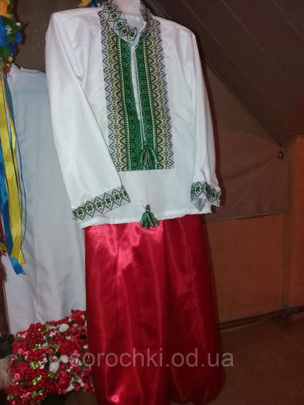 Украинский костюм детский для мальчика , сорочка "вышиванка" белая поплин , шаровары шелк , продажа-прокат