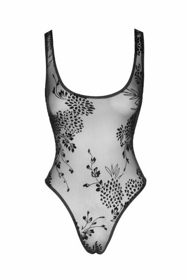 Боді Noir Handmade F242 Tulle body with patterned flock embroidery, XL | Зображення 5
