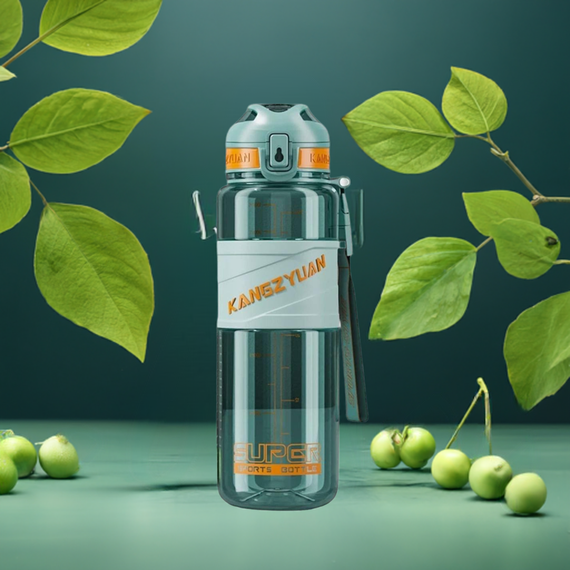 Спортивна пляшка KANGZYUAN 1000 мл (1 л) — Зелена Tritan BPA-free, ударостійка еко-пляшка з трубочкою та ремінцем | Зображення 3