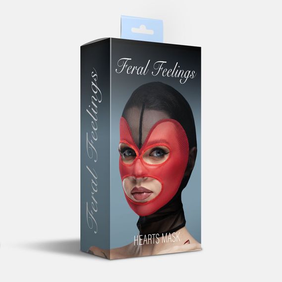 Маска сердце сетка с открытым ртом и глазами Feral Feelings - Hearts Mask Black/Red | Зображення 1