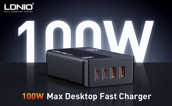 LDNIO A4809C: Універсальний зарядний пристрій 100 Вт з 4 портами (2x USB-C, 2x USB-A) та LED-дисплеєм | Зображення 1