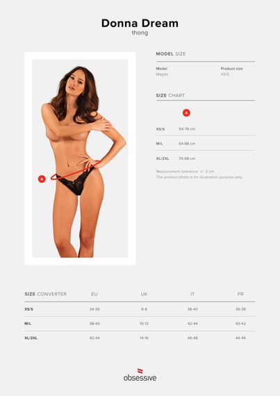 Мереживні стрінги Obsessive Donna Dream thong XL/2XL Black, низька посадка | Зображення 4