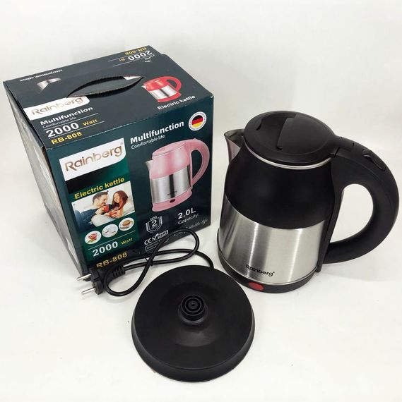 Электрочайник Rainberg RB-808 2 л нержавеющая сталь, хороший электрический чайник. CK-740 Цвет: черный | Зображення 1