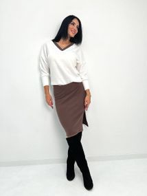 Женский теплый костюм пуловер и юбка GF07938 цвет белый + коричневый, размер 46/48