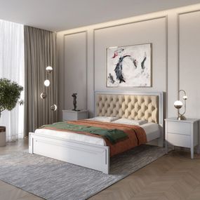 Односпальне дерев&#039;яне ліжко Mebigrand Торонто Т3 Світло-сірий (RAL7040)/Аляска 23 (бежевий) 80х200 см (MBG-7529)