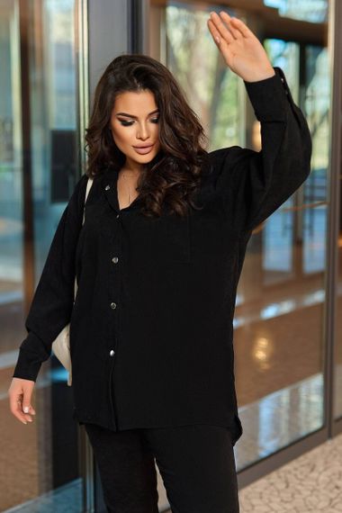 Женский трендовый вельветовый костюм рубашка + джоггеры SS149 размер 52/54 цвет черный | Зображення 1