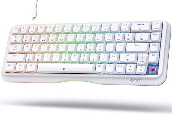 Механічна ігрова клавіатура KEMOVE K68se, червоні перемикачі, 68 клавіш, біла, RGB підсвітка, USB Type-C