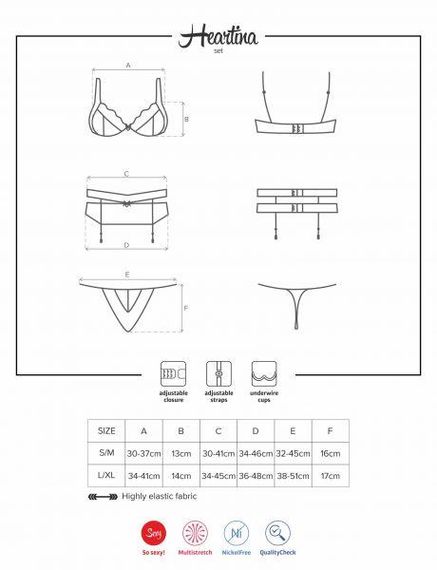 Комплект Obsessive Heartina 3 pcs set L/XL красный sexstyle | Зображення 1