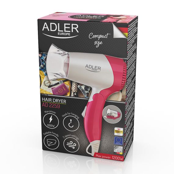 Фен для волосся Adler AD 2259, 1200 Вт, складна ручка, дорожній, концентратор | Зображення 9