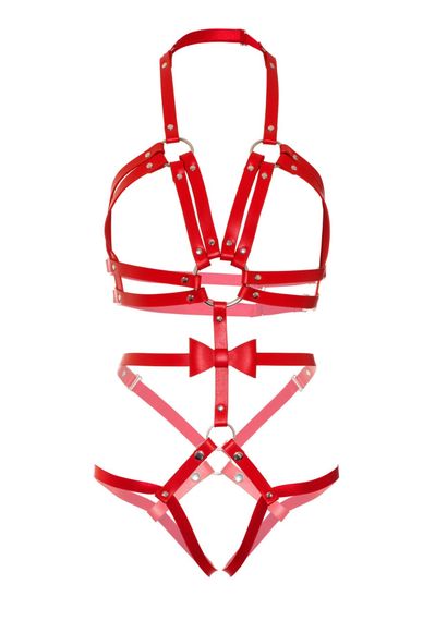Портупея-боди Leg Avenue Studded O-ring harness teddy Красный S | Зображення 4