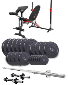 Набір Elitum Titan 109кг з лавою HS-1095, штангою та гантелями