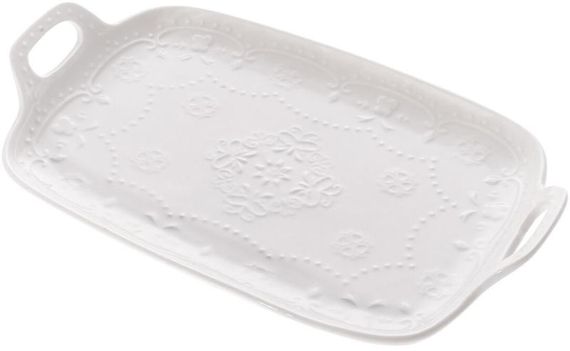 Блюда сервіровочні порцелянові (набір 2 штуки) "Біле Мереживо" 25х14см з ручками | Зображення 1