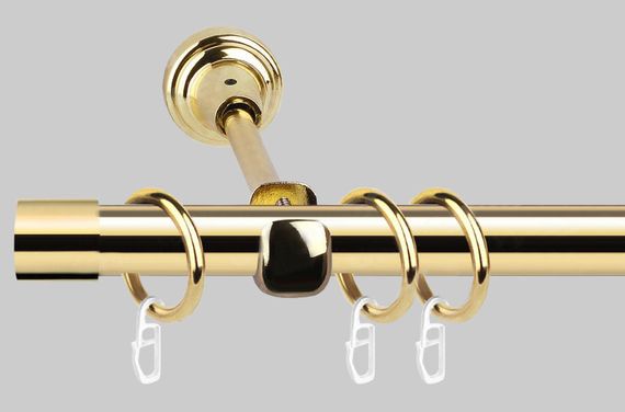 Карниз для штор металевий, однорядний 19 мм Заглушка Золото 320 див. (стук 2-х труб)