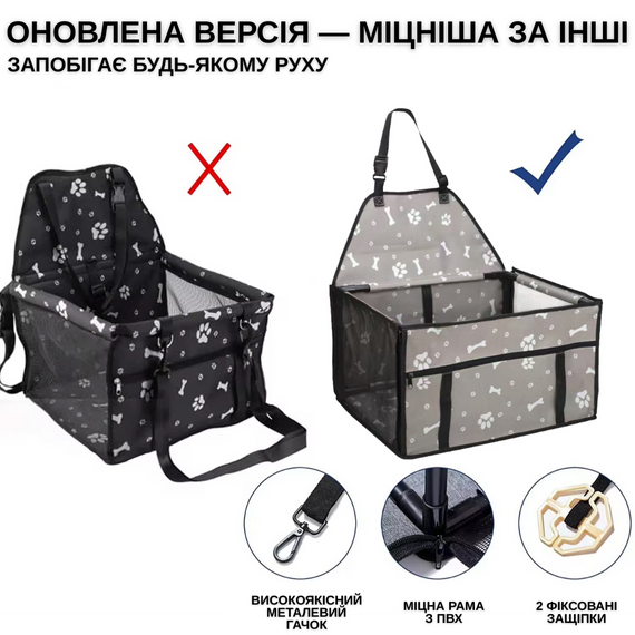 Велике Складне Автокрісло для Собак і Котів в Авто Zmaker Каркасна Автосумка на 12 Трубок для Перевезення Тварин 48X39X27 см Сіра | Зображення 2