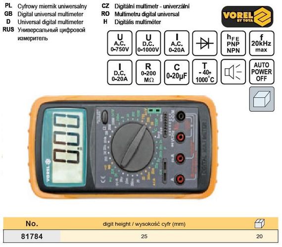 Тестер цифровий універсальний VOREL-81784