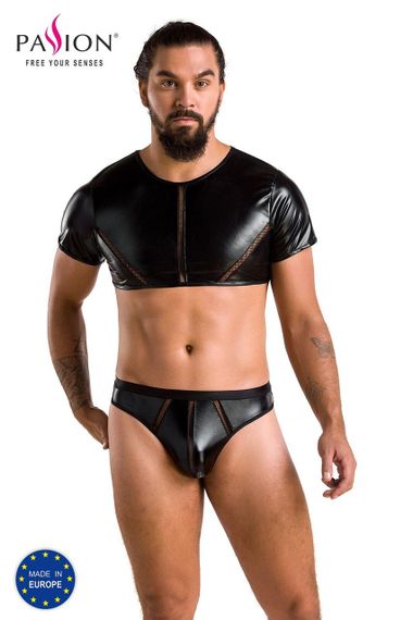 Комплект чоловічої білизни під латекс Passion 057 SET PETER XXL/XXXL Black, кроп-топ, стринги sexstyle | Зображення 4