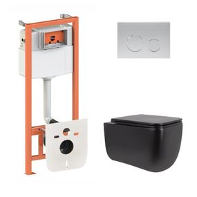 Готовое решение Qtap для ванной комнаты: подвесной унитаз Gemini Ultra Quiet 530х365х373+ комплект инсталляции Nest 4 в 1 (круглая