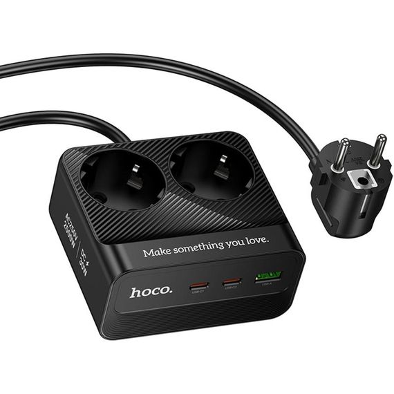 Подовжувач Hoco AC27 Descanso (PD30W/2C/1A/2xSocket) (2m) Black | Зображення 1