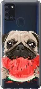 Чехол на Samsung Galaxy A21s A217F Мопс и арбуз из пластика FCh_085442