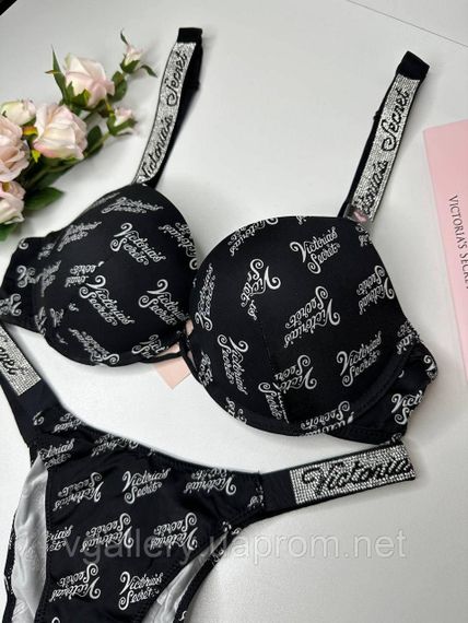 Комплект жіночої спідньої білизни зі стразами Victoria's Secret з принтом VS | Зображення 4