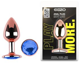 Анальна пробка EGZO Rose Gold із блакитним кристалом, металева, розмір S Sex Aura