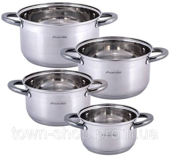 Набор 4 кастрюли Kamille Groningen 1.5л, 2л, 3л, 5л из нержавеющей стали с 5-слойным индукционным дном KM-4927 | Зображення 1