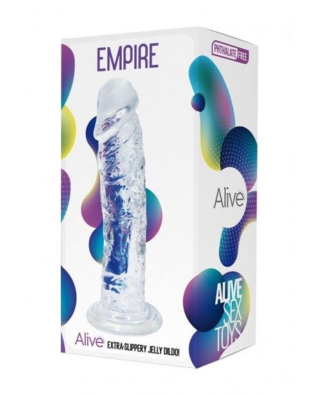 Прозорий фалоімітатор Alive Jelly Dildo Empire, ТПЕ, присоска, діаметр 4,3см, довжина 19,3см | Зображення 1