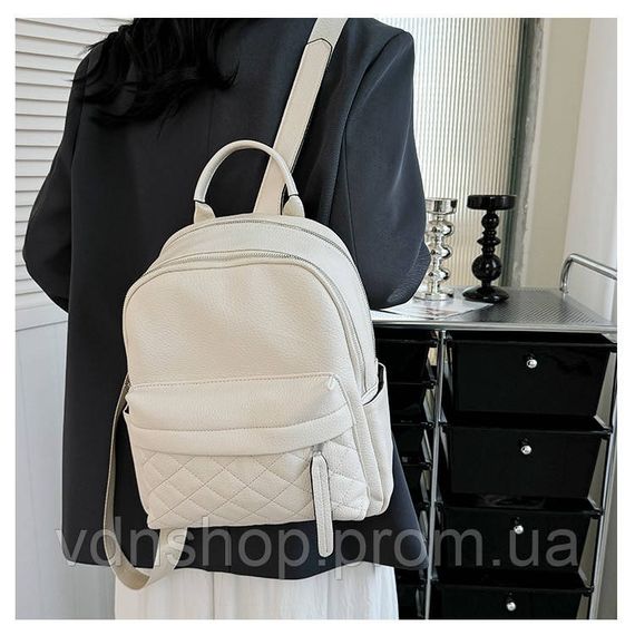 Женский кожаный наплечник городской 35х26х17, рюкзак из натуральной кожи, белый | Зображення 3