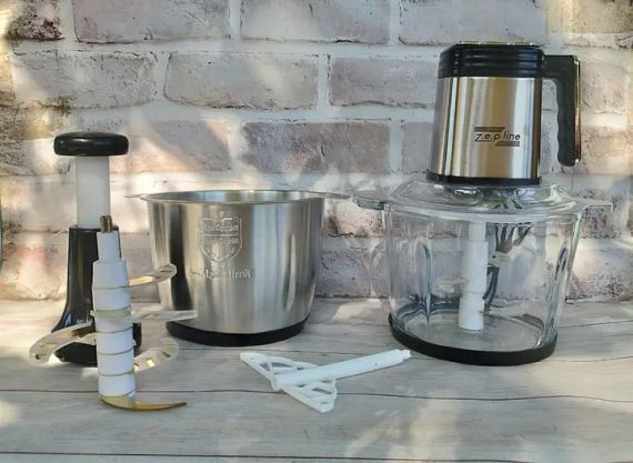 Подрібнювач кухонний Zepline ZP-00219 комплект із 2 чашами скло та металева 3.2 л чоппер 3000 Вт | Зображення 1