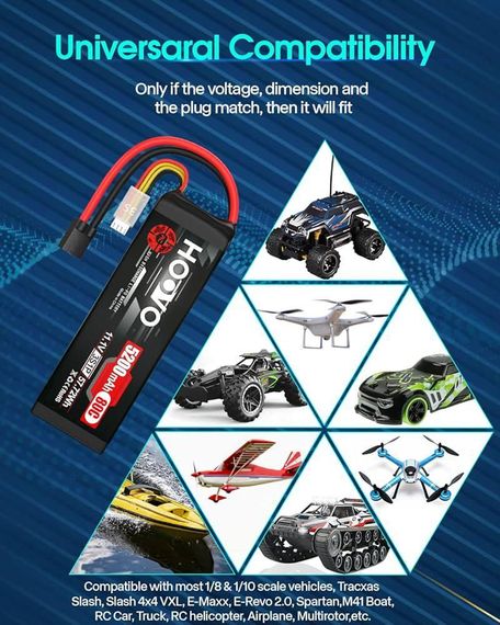 Аккумулятор HOOVO 11.1V 80C 5200mAh 3S LiPo с вилкой Tracxas для радиоуправляемого автомобиля RC грузовика | Зображення 7