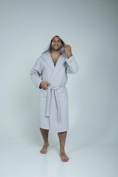 Мужской вафельный халат с капюшоном «Lelit», Вафельная, Серый, S-M и L-XL. | Зображення 1