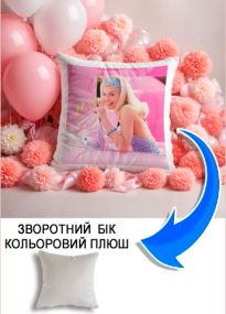 Подушка плюшева Мерч Крафт Дизайн з принтом Барбі 4 сірий плюш квадратна 33х33 см