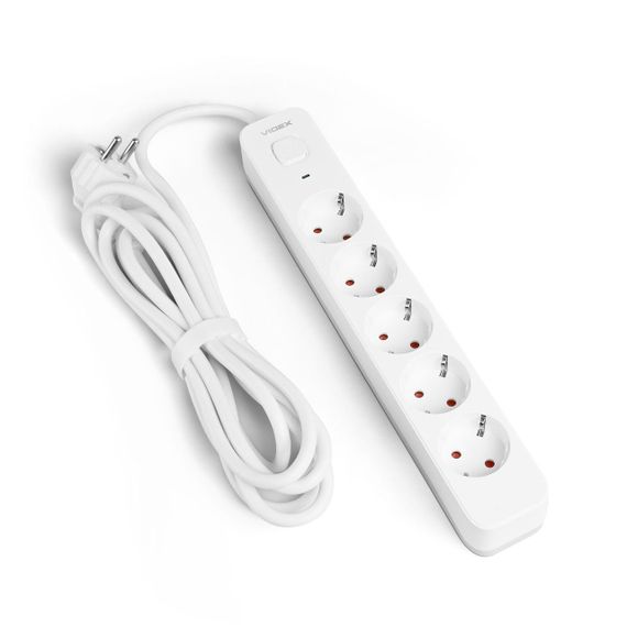 Мережевий подовжувач VIDEX ONCORD з/з 5п 3м (3x1.5мм) з кнопкою White | Зображення 1