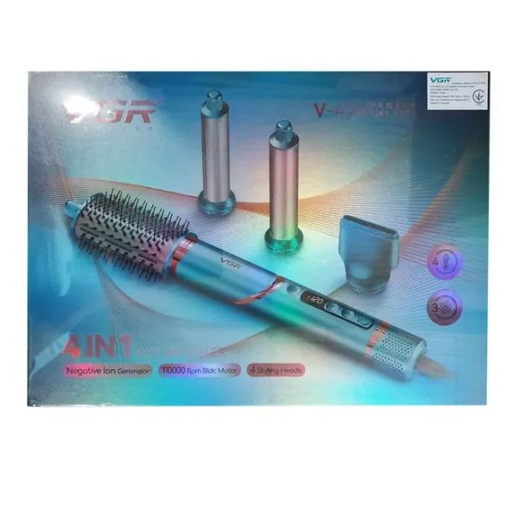 Зеленый Фен стайлер VGR V 474 4 в 1 фен для волос 4 насадки 1400 Вт быстрая сушка укладка объем выпрямления завивка защита от | Зображення 2