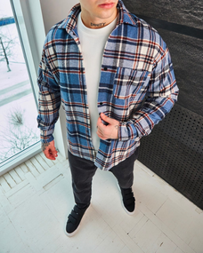 Теплая рубашка голубой S