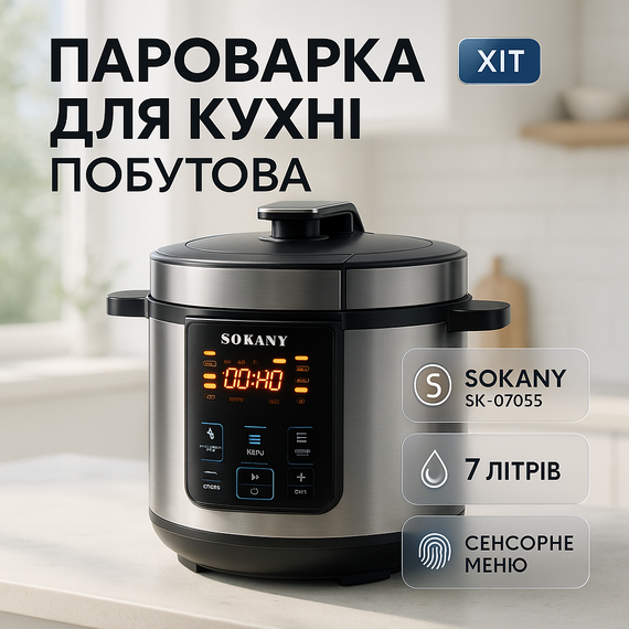 Мультиварка-скороварка-пароварка Sokany SK-07055 7л 3в1 Электрическая с таймером 1000Вт GM-24