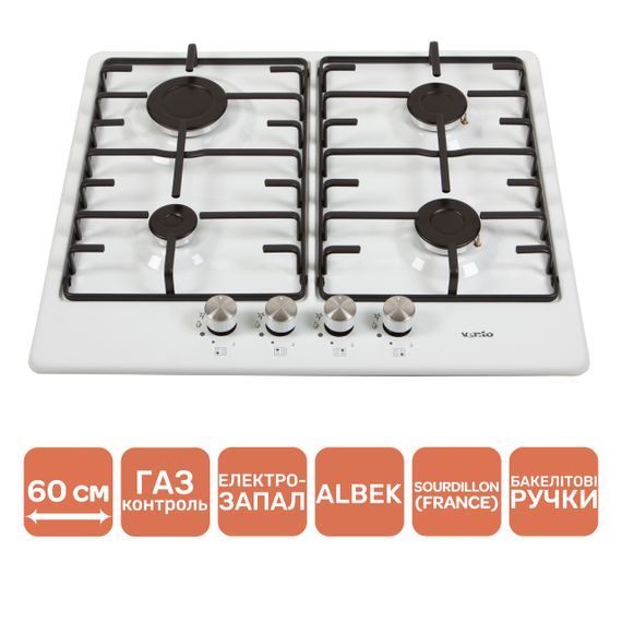 Газовая поверхность VENTOLUX HG640-MA3 S (WH) белая эмаль