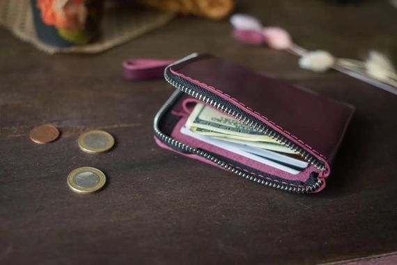 Шкіряний гаманець Skin and Skin Zipper S 13х10 см Бордовий (SW05BU) | Зображення 3