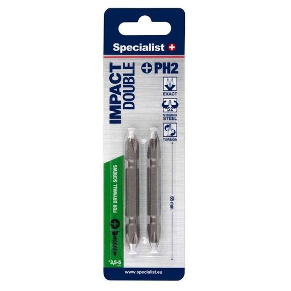Вставка-отвертка бита двухстороння Specialist+ PH2/PH2x65, 2 шт | Зображення 1