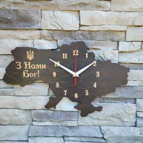 Настінний годинник Карта України з фанери Патріотичний дерев'яний годинник