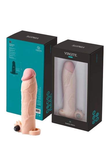 Насадка на пеніс Virgite S5 з вібрацією, бежева, 20 см Sex Aura | Зображення 4