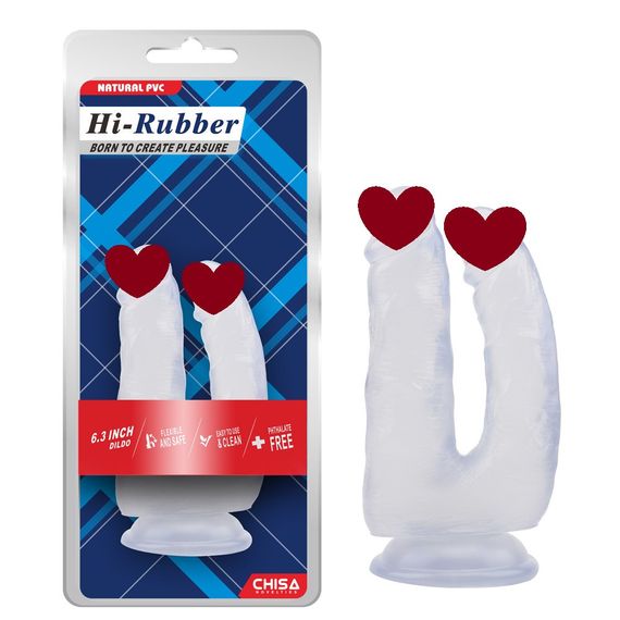 Фаллоимитатор двойной Chisa Hi-Rubber на присоске, прозрачный sexstyle